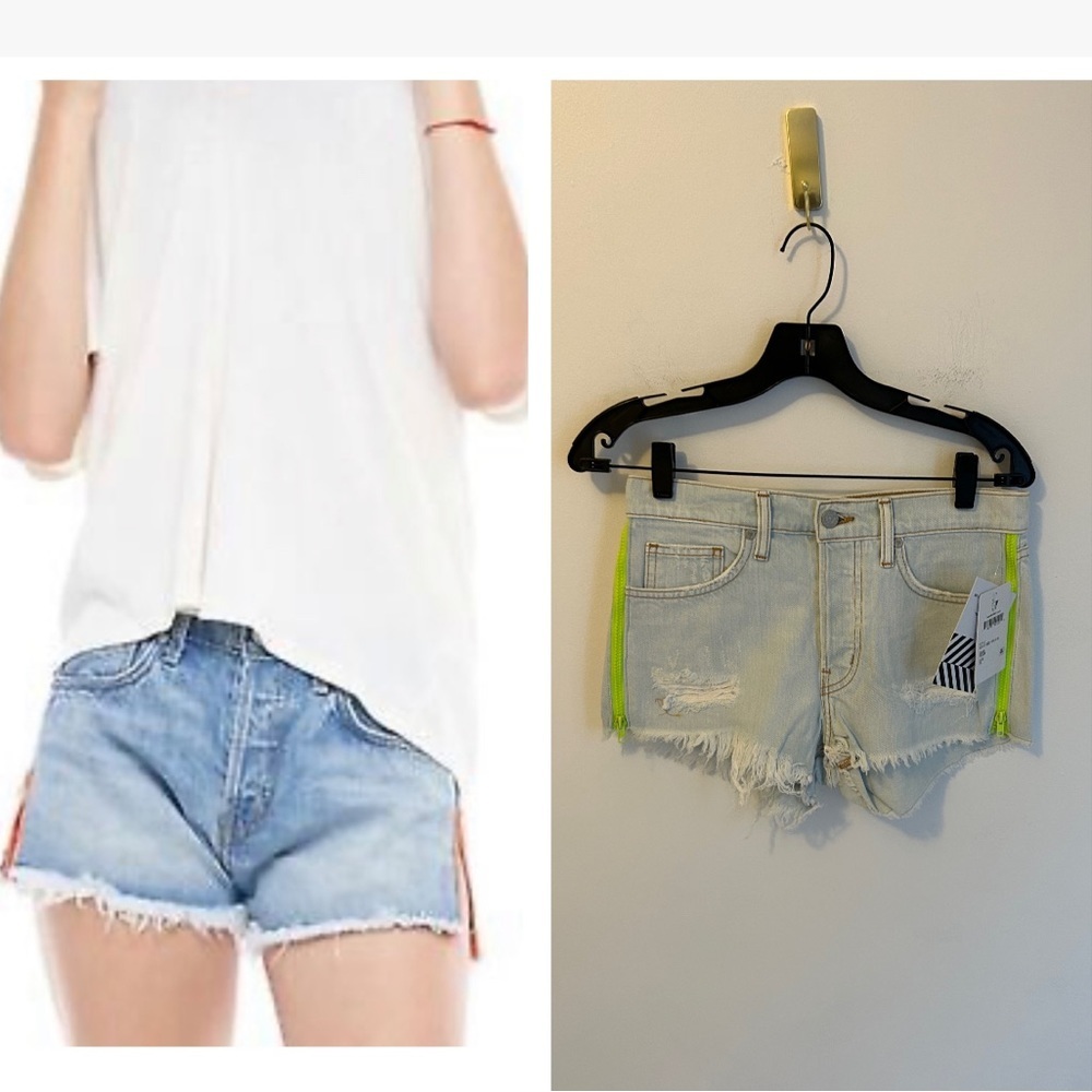 Sandrine Rose Side Zipper Distressed Jean Shorts